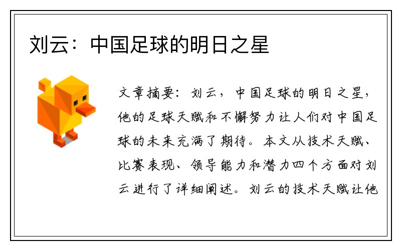 刘云：中国足球的明日之星